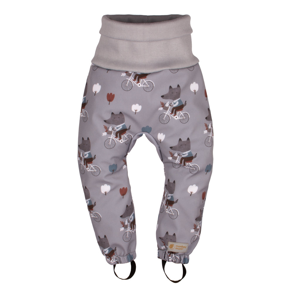 Meegroeiende kinder-softshellbroek met membraan Monkey Mum® - Wolven op de fiets