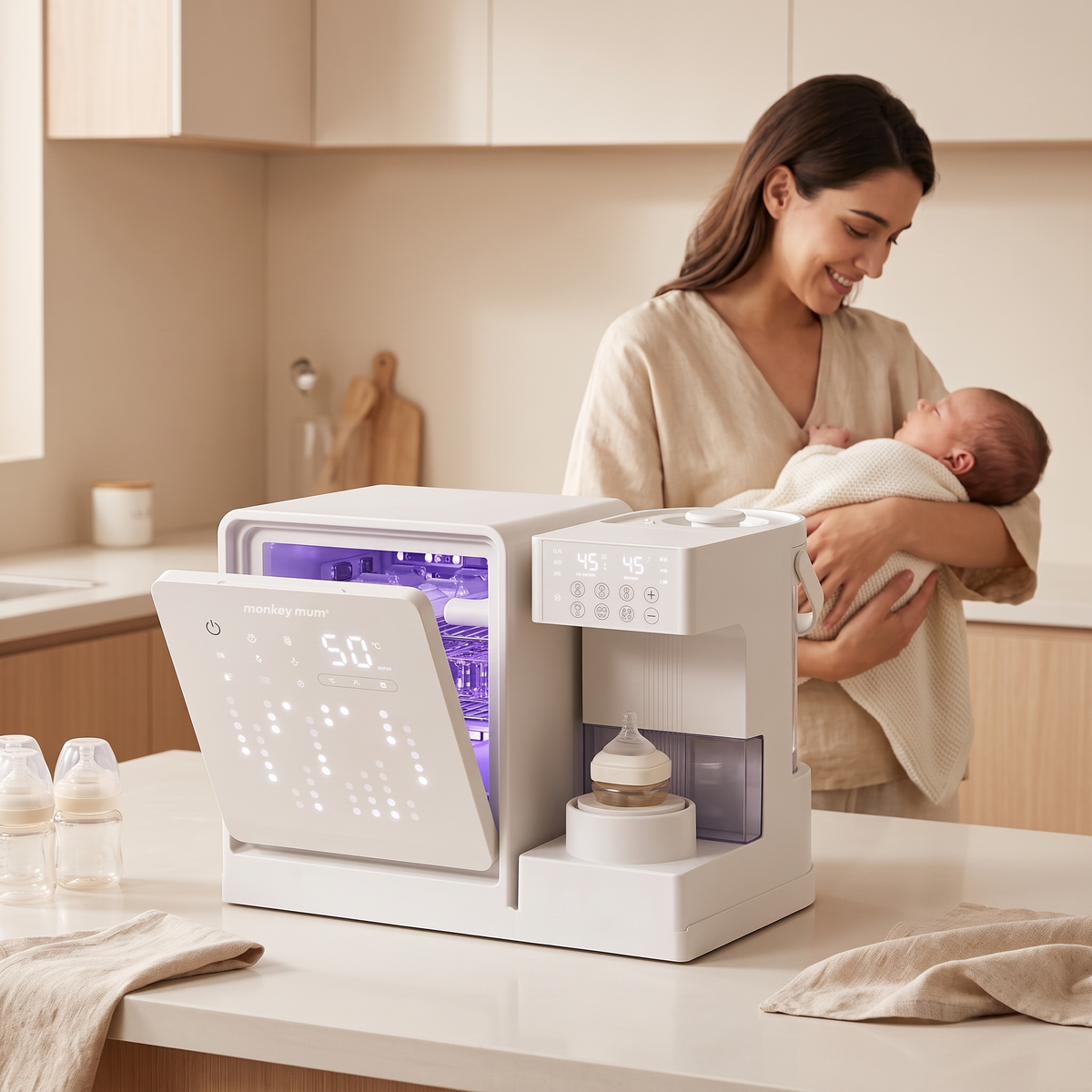 Verwarmer en sterilisator voor babyflessen Monkey Mum® Ultra 3-in-1