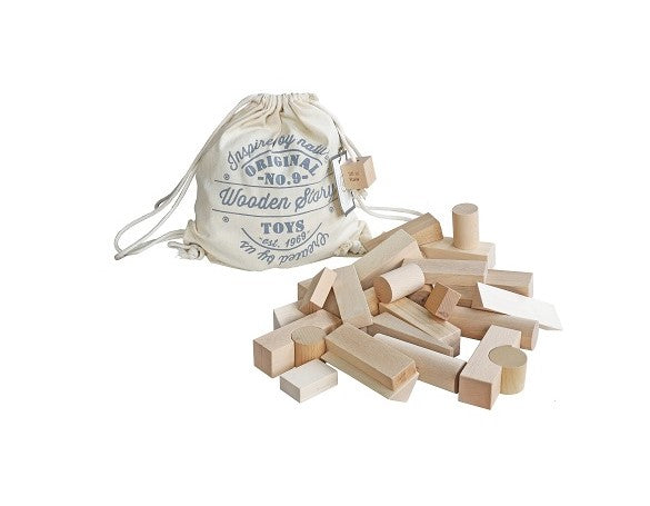 Wooden Story Blokjes in XL katoenen zakje - 30 stuks - Naturel
