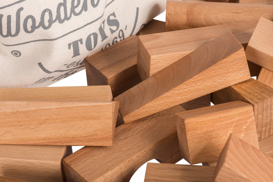 Wooden Story Blokjes in katoenen zak XL - 50 stuks - Natuurlijk