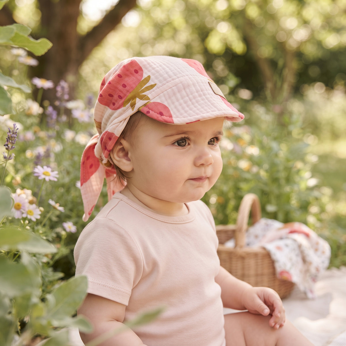 Mousseline sjaaltje met klep Monkey Mum® - Aardbei