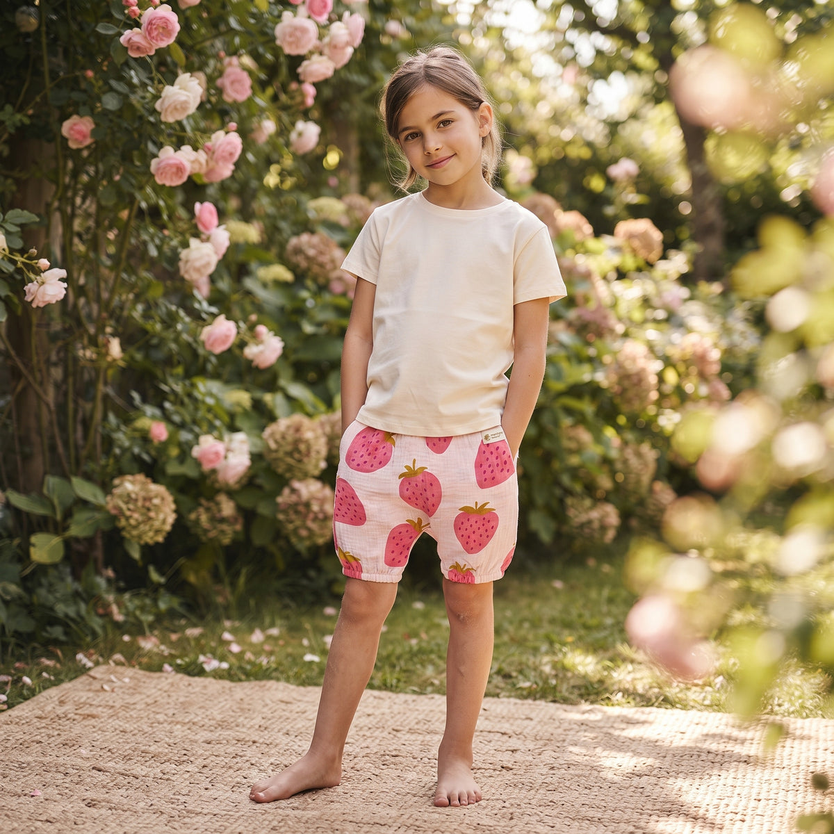 Mousseline shortje Monkey Mum® - Aardbei