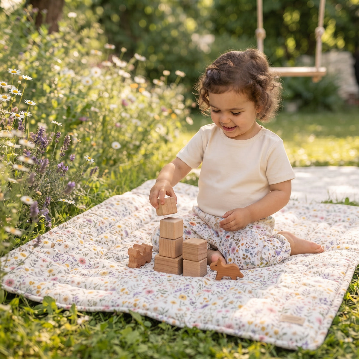 Mousseline shortje Monkey Mum® - Bloeiende weide
