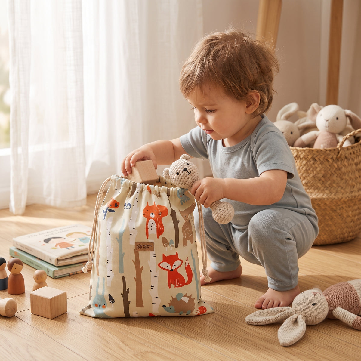 Stoffen zak Monkey Mum® - Dieren in het bos