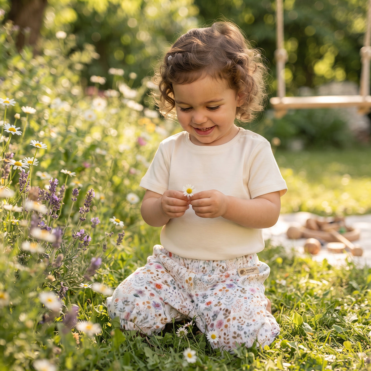 Mousseline shortje Monkey Mum® - Bloeiende weide