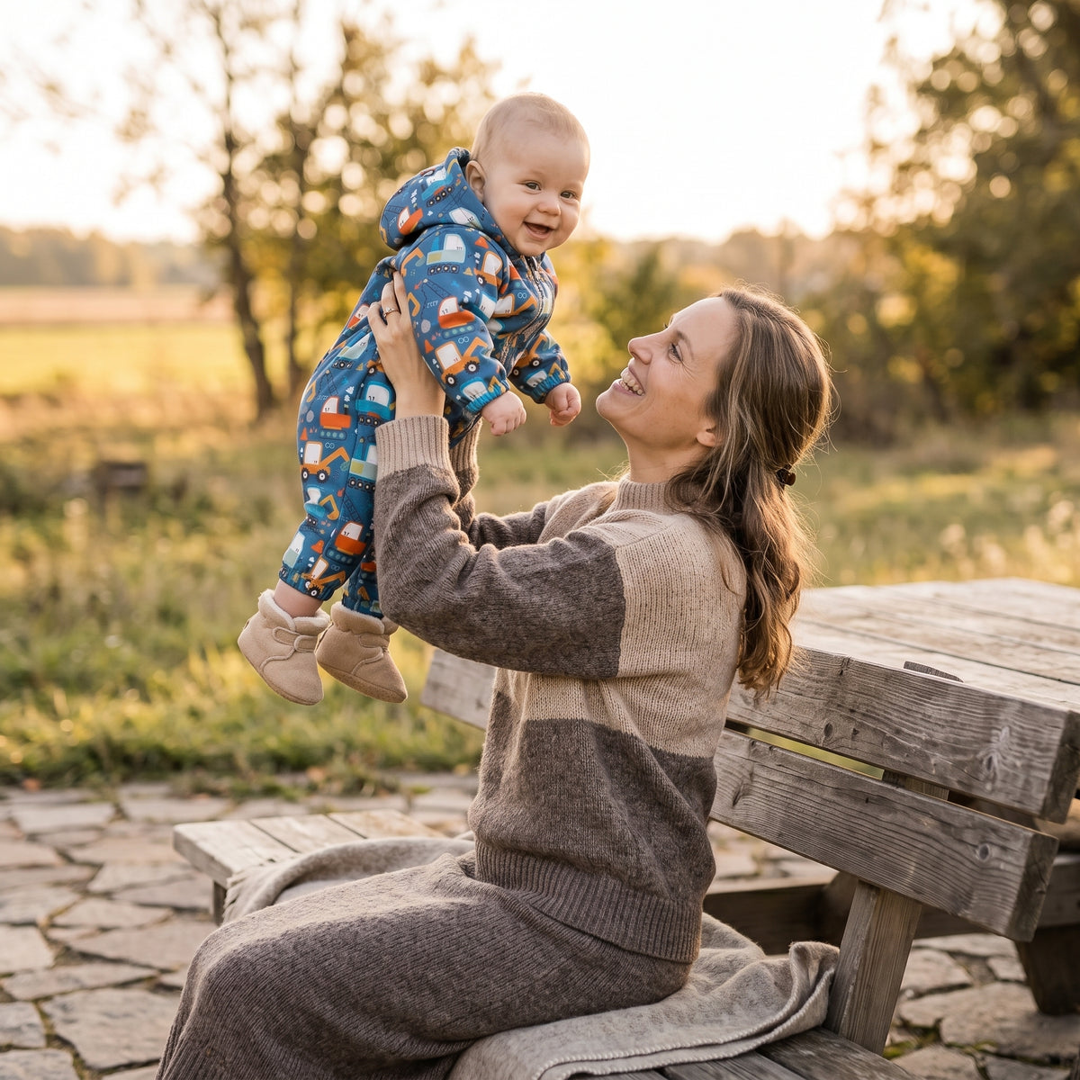 Monkey Mum® Softshelloverall met membraan – Speelse bouwplaats - maat 62/68, 74/80