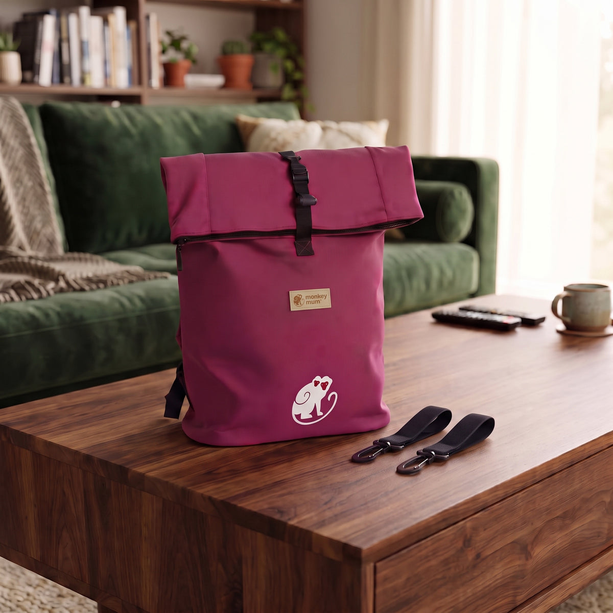 Monkey Mum® Softshell rugzak voor kinderwagen – Sappige framboos