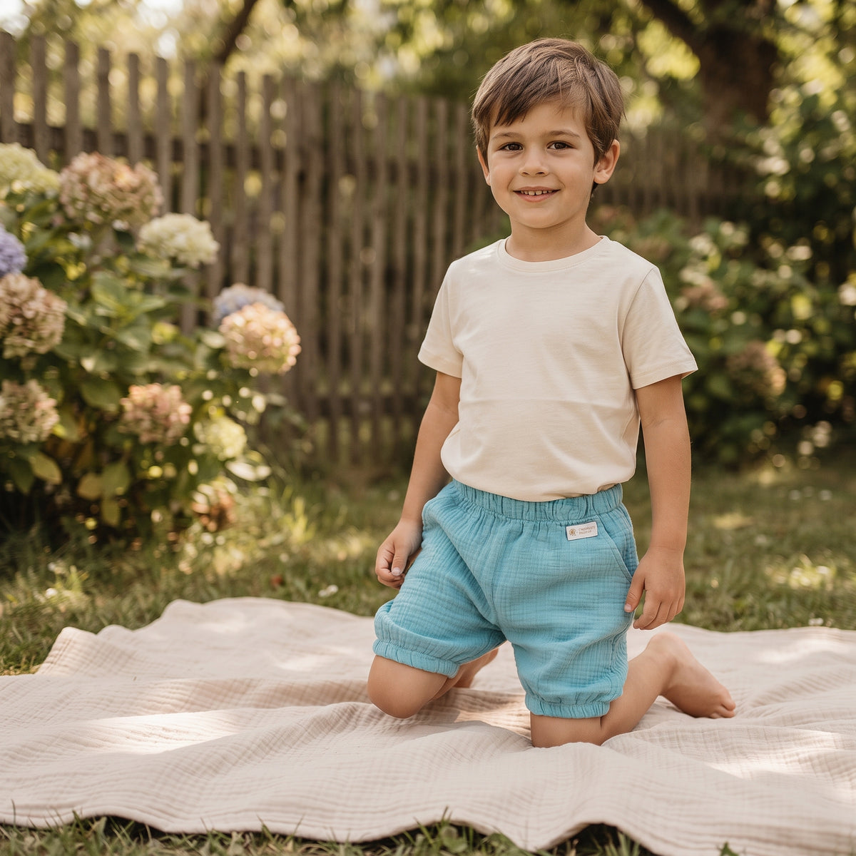 Mousseline shortje Monkey Mum® - Muntgroen