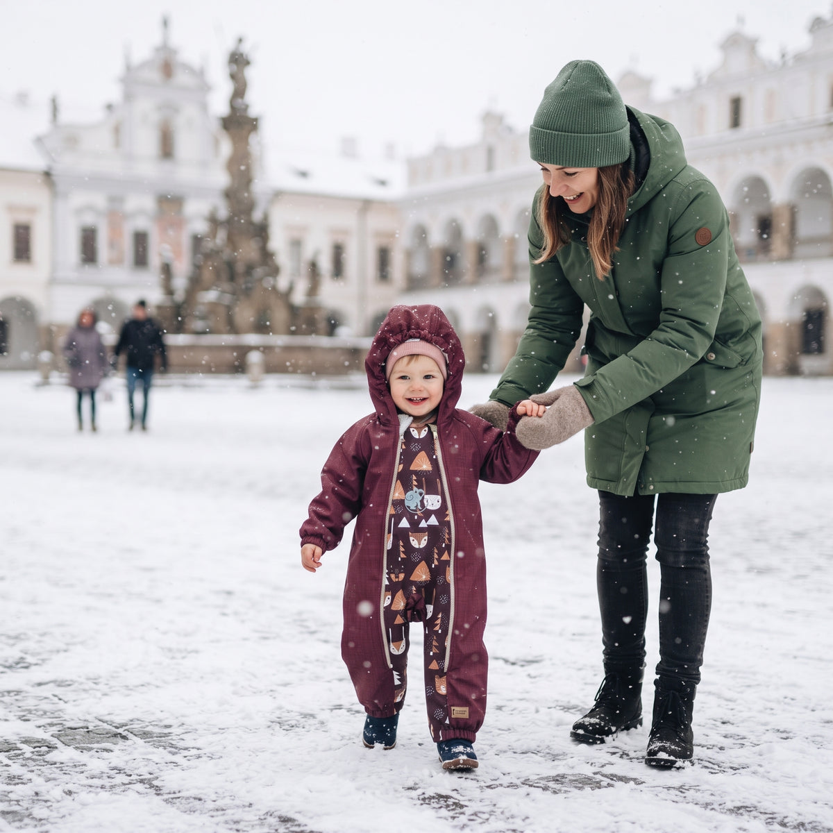 Monkey Mum® Kinder winter-softshelloverall met teddyvoering - Bordeauxrood Roodkapje in het bos - maat 62/68, 74/80