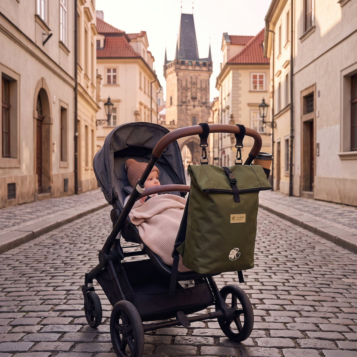 Monkey Mum® Twill rugzak voor kinderwagen – Kleuren van het bos