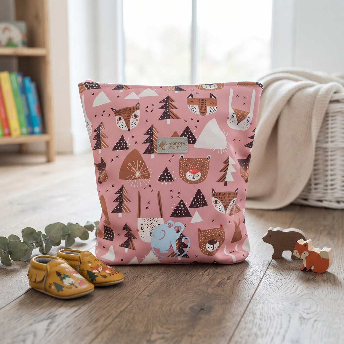Kinder softshell rugzak Monkey Mum® - Bosdieren - Roze