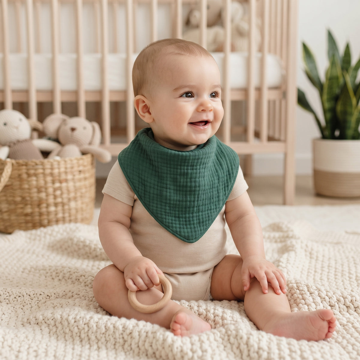 Mousseline slabbetje Monkey Mum® - Donkergroen
