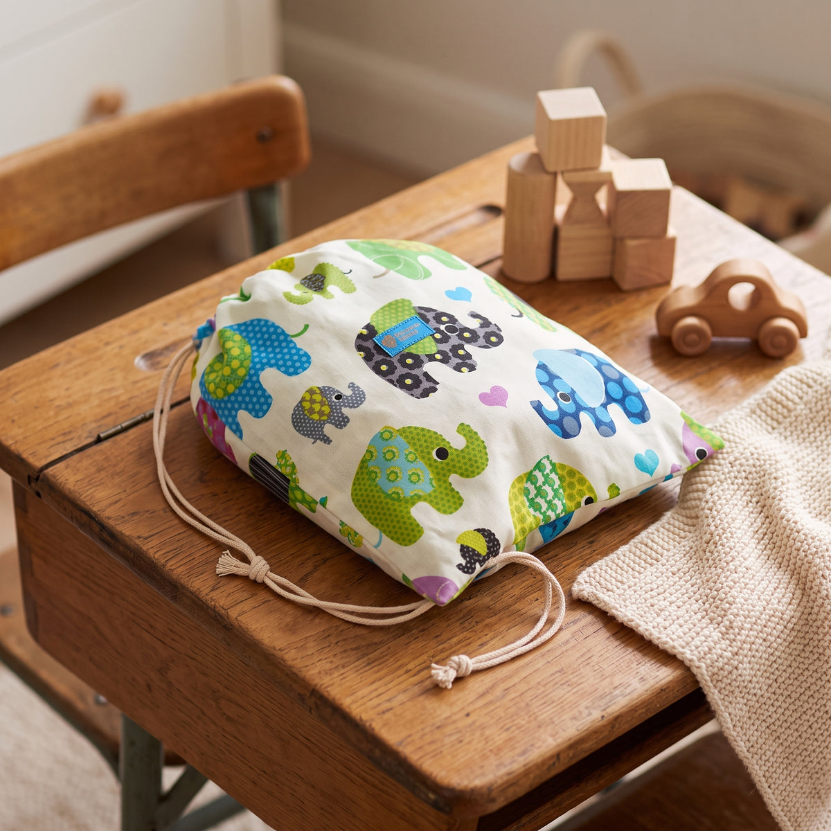 Stoffen zak Monkey Mum® - Vrolijke olifant
