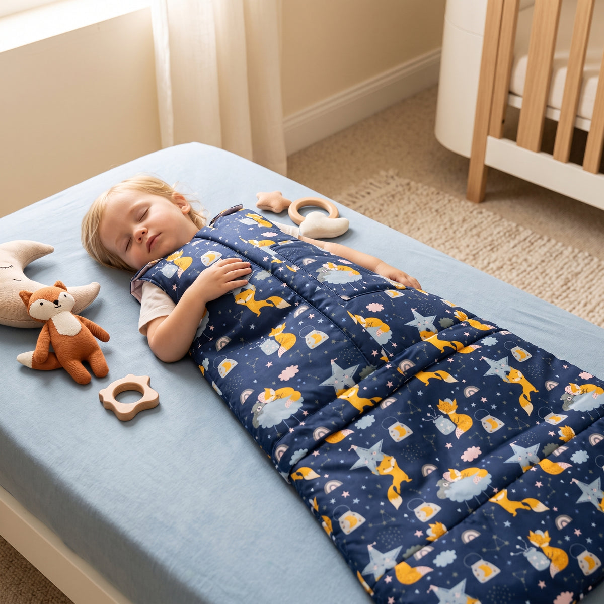 Winterse meegroei-slaapzak Monkey Mum® 0 - 4 jaar - set - Dromen met de vos