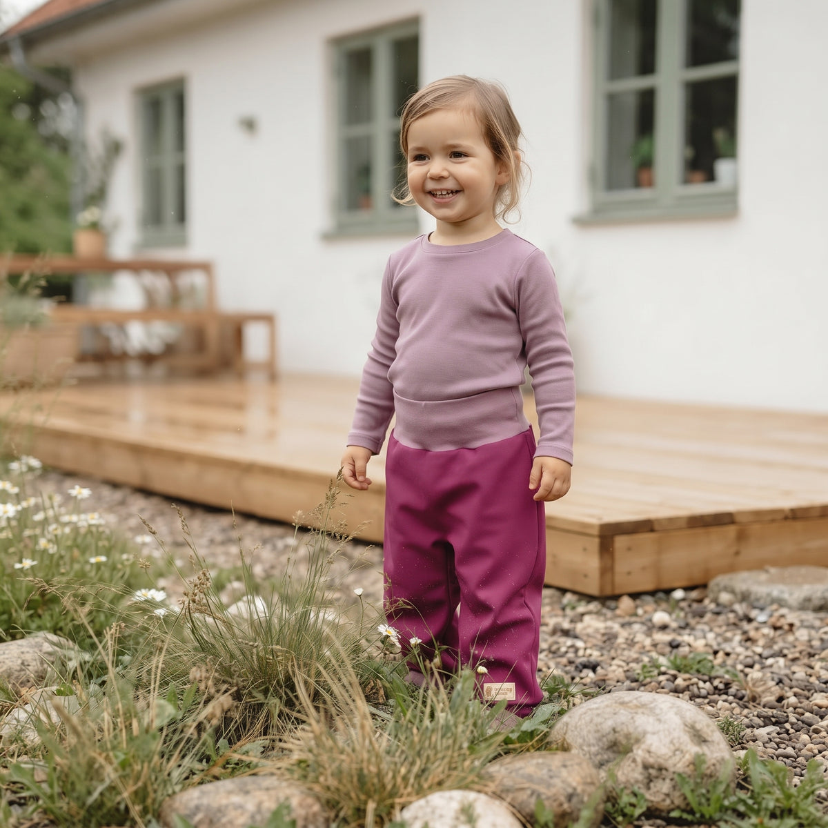 Meegroeiende softshellbroek voor kinderen met membraan Monkey Mum® - Sappige framboos