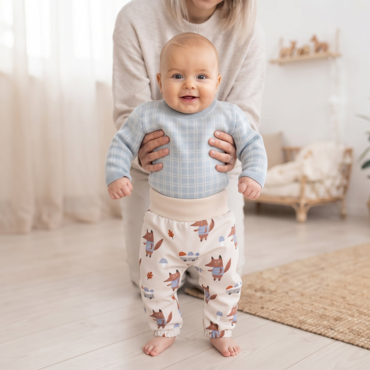 Kinder-softshellbroek met membraan Monkey Mum® - Vossen op paddenstoelen
