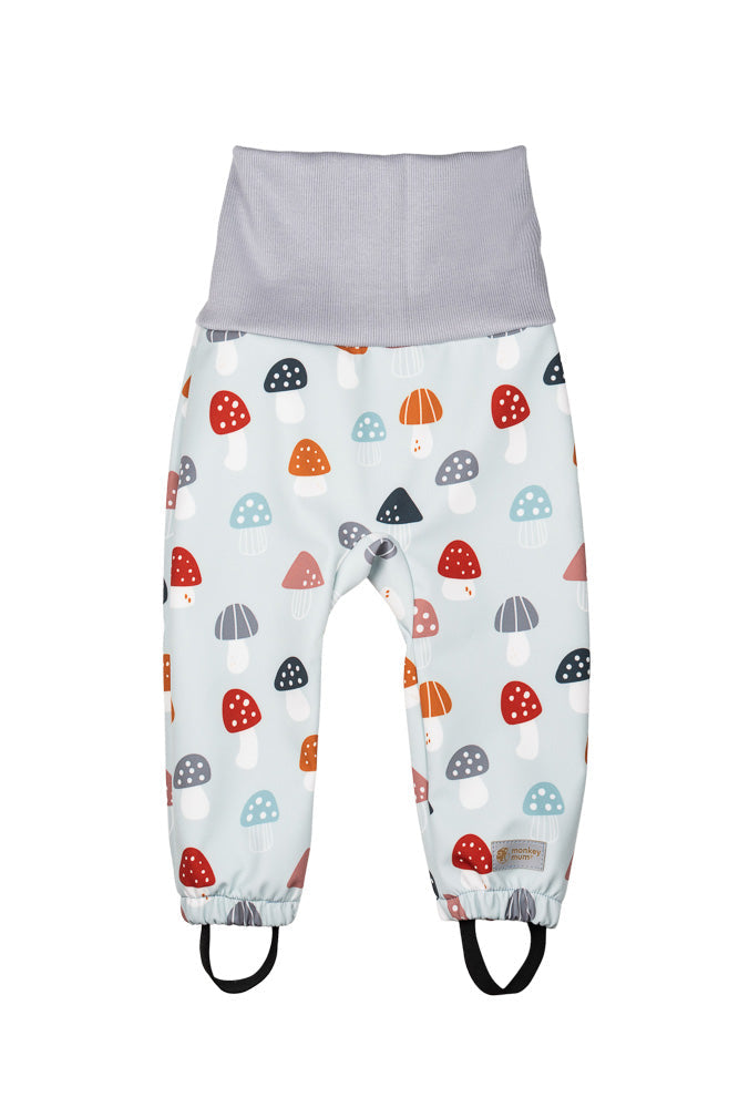 Meegroeiende softshellbroek voor kinderen met membraan Monkey Mum® - Veelkleurige vliegenzwammen