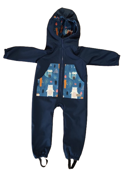 Monkey Mum® Softshelloverall met membraan – Nachtelijke hemel met diertjes - maat 98/104, 110/116
