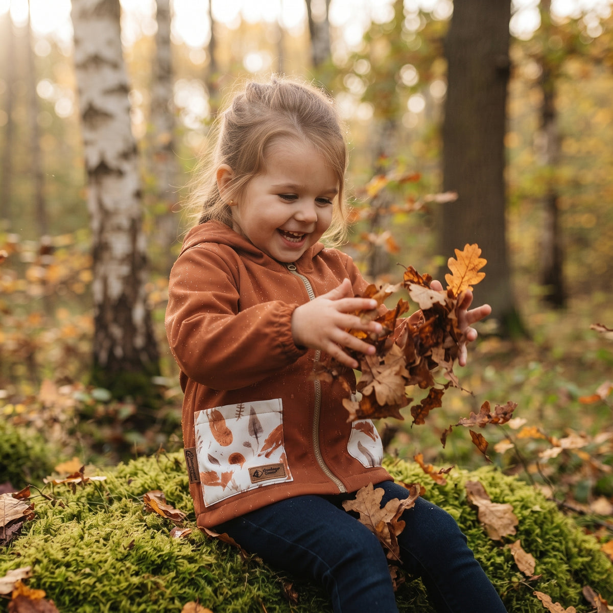 Kinder softshelljas met membraan Monkey Mum® - Herfstbladeren