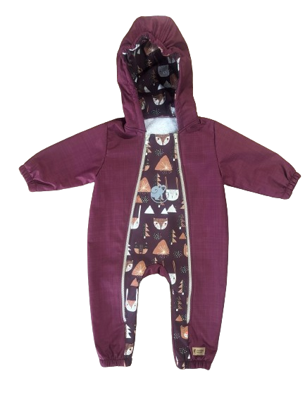 Monkey Mum® Kinder winter-softshelloverall met teddyvoering - Bordeauxrood Roodkapje in het bos - maat 62/68, 74/80