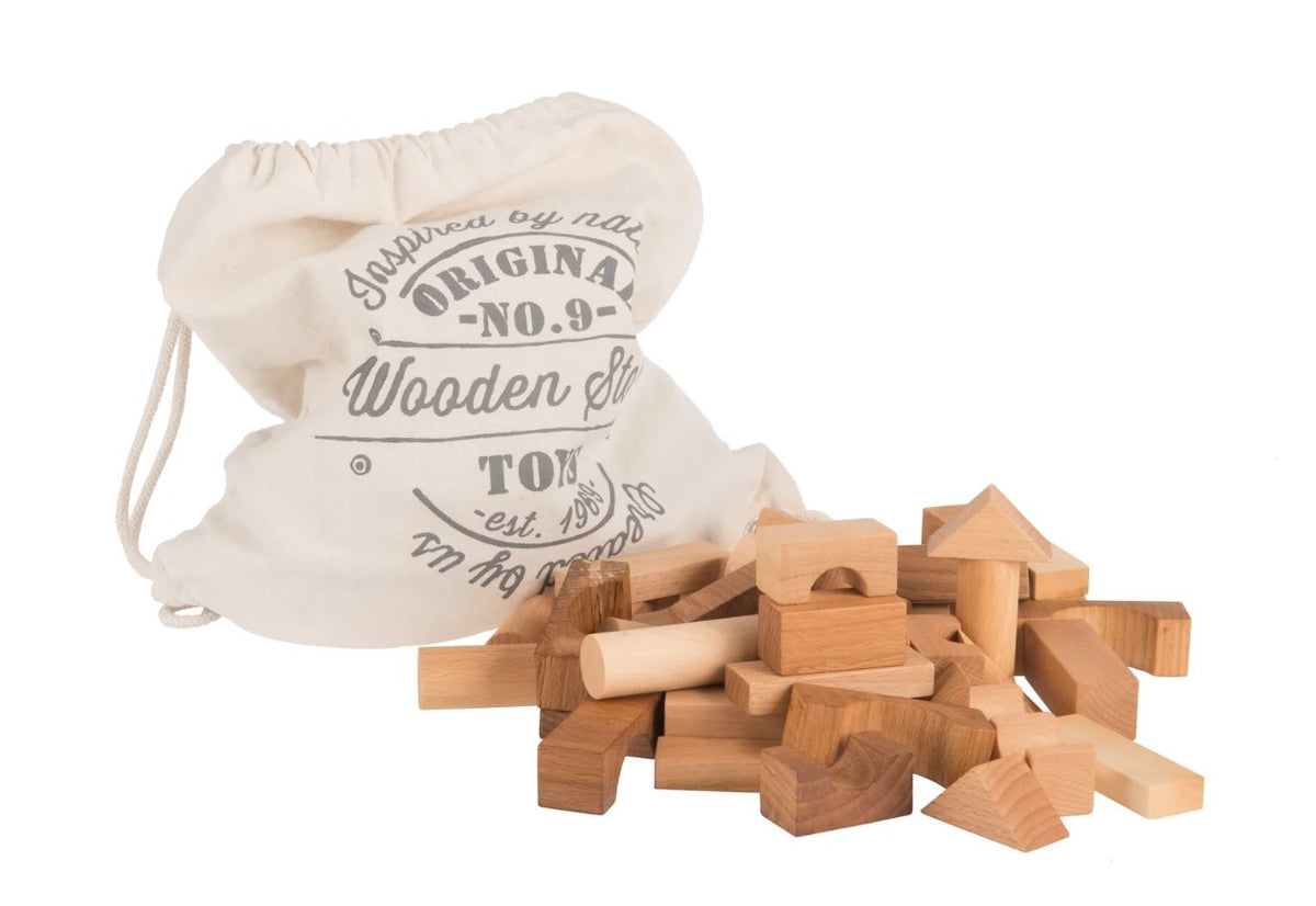 Wooden Story Blokjes in katoenen zakje - 60 stuks - Naturel