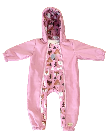Monkey Mum® Kinder winter-softshelloverall met teddyvoering - Roze schaapje in het bos - maat 62/68, 74/80