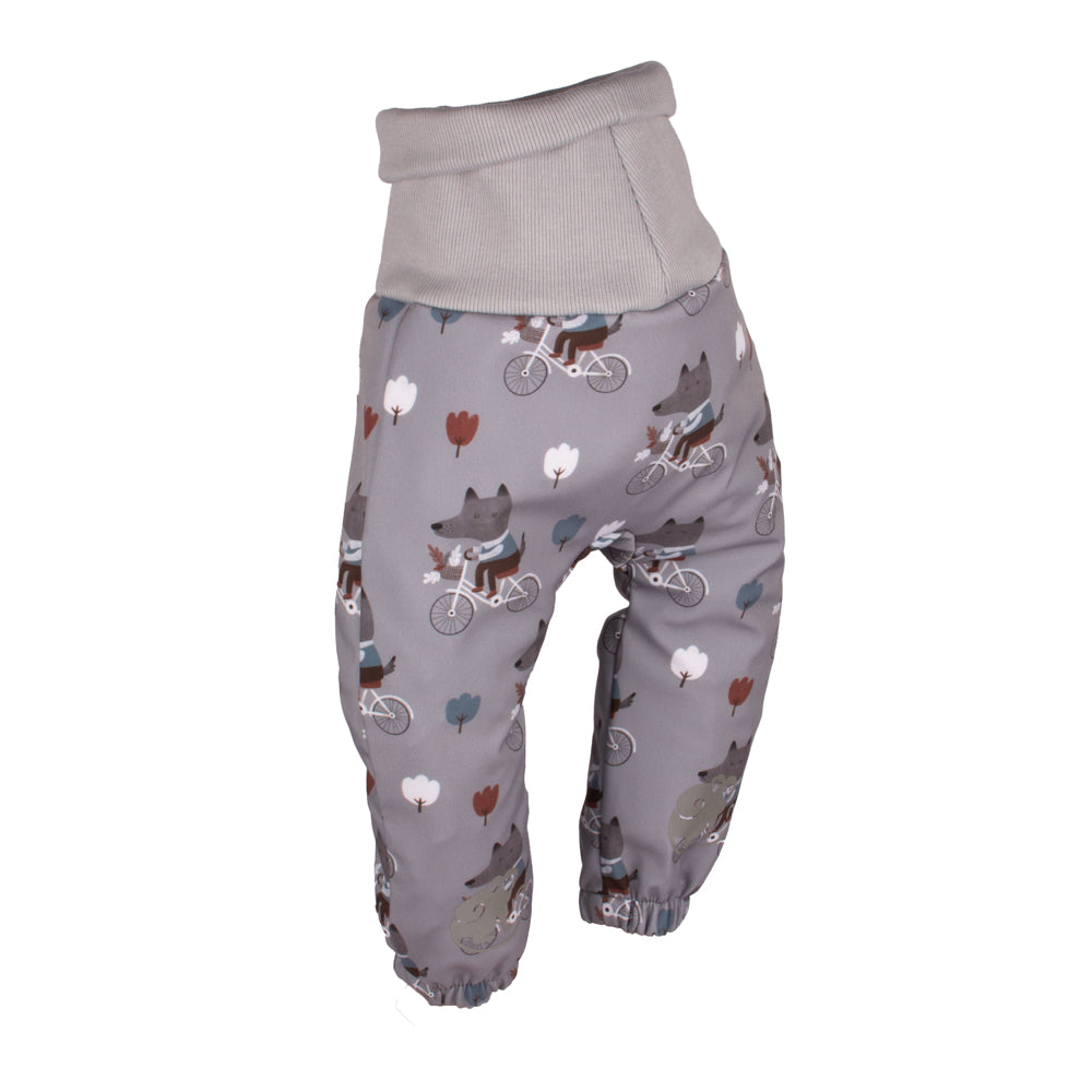 Meegroeiende kinder-softshellbroek met membraan Monkey Mum® - Wolven op de fiets