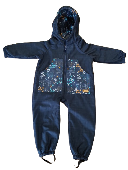 Monkey Mum® Kinder winter-softshelloverall met teddyvoering - Sprookjesachtig bedtijdverhaaltje met beer - maat 98/104, 110/116