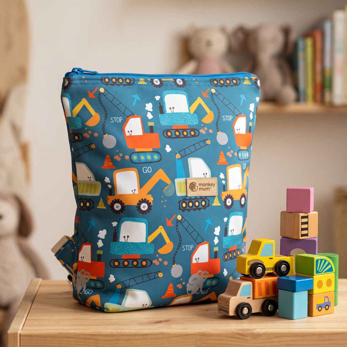 Kindersoftshellrugzak Monkey Mum® - Speelse bouwplaats