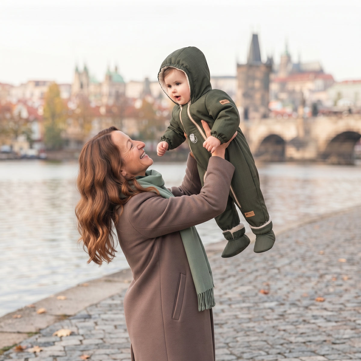 Monkey Mum® Kinder-winter-softshellpak met teddyfleece - Khaki boswachtertje - maat 62/68, 74/80