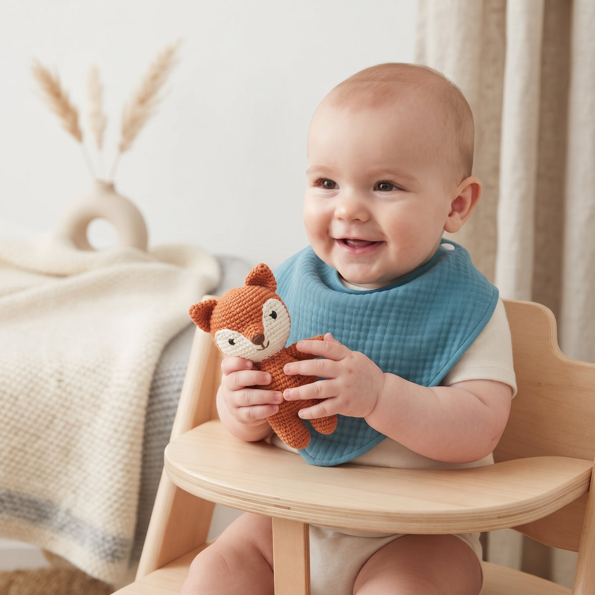 Mousseline slabbetje Monkey Mum® - Muntgroen