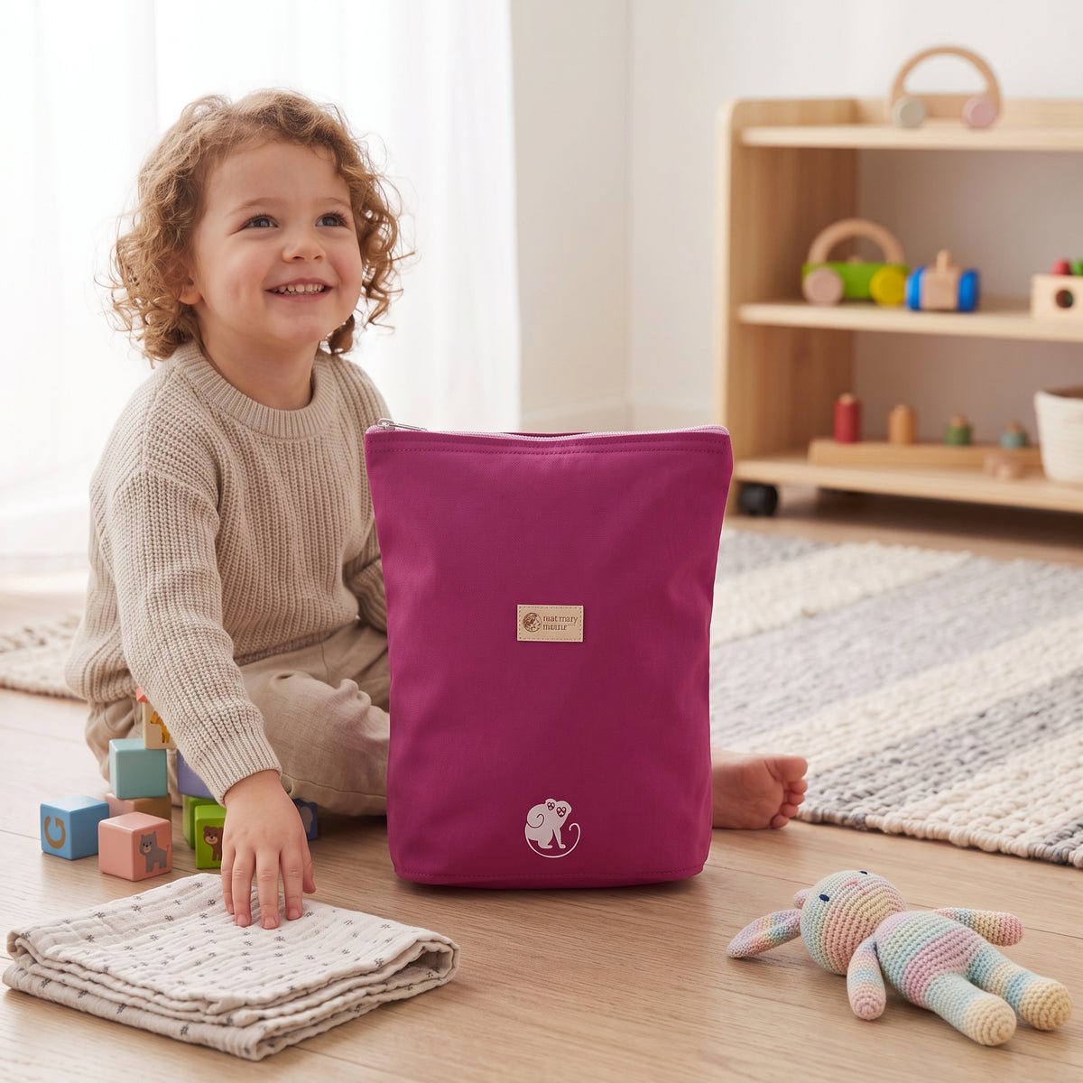 Kinder-softshellrugzak Monkey Mum® - Sappige framboos