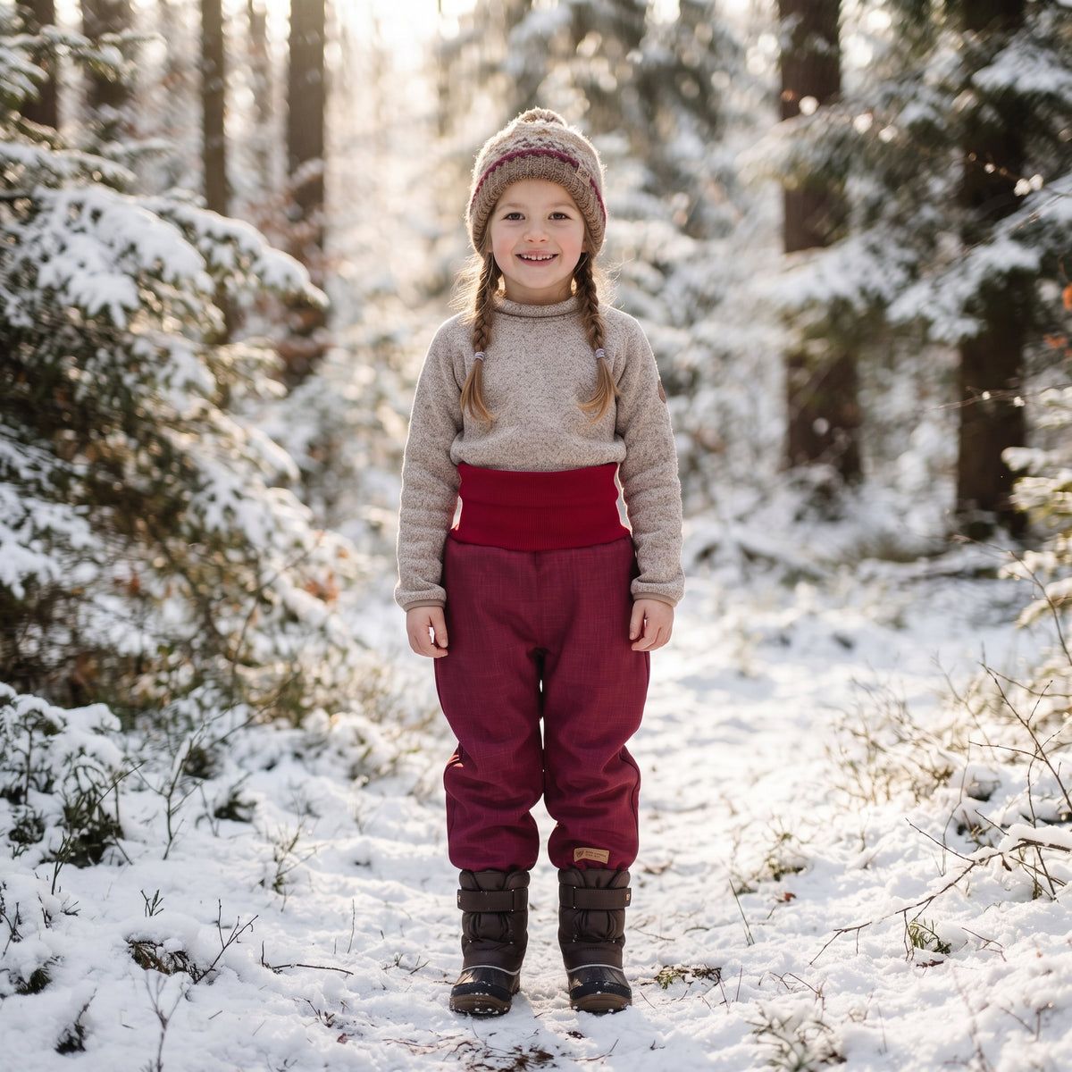 Meegroeiende kinder-winter-softshellbroek met teddyfleece Monkey Mum® - Bordeaux Roodkapje