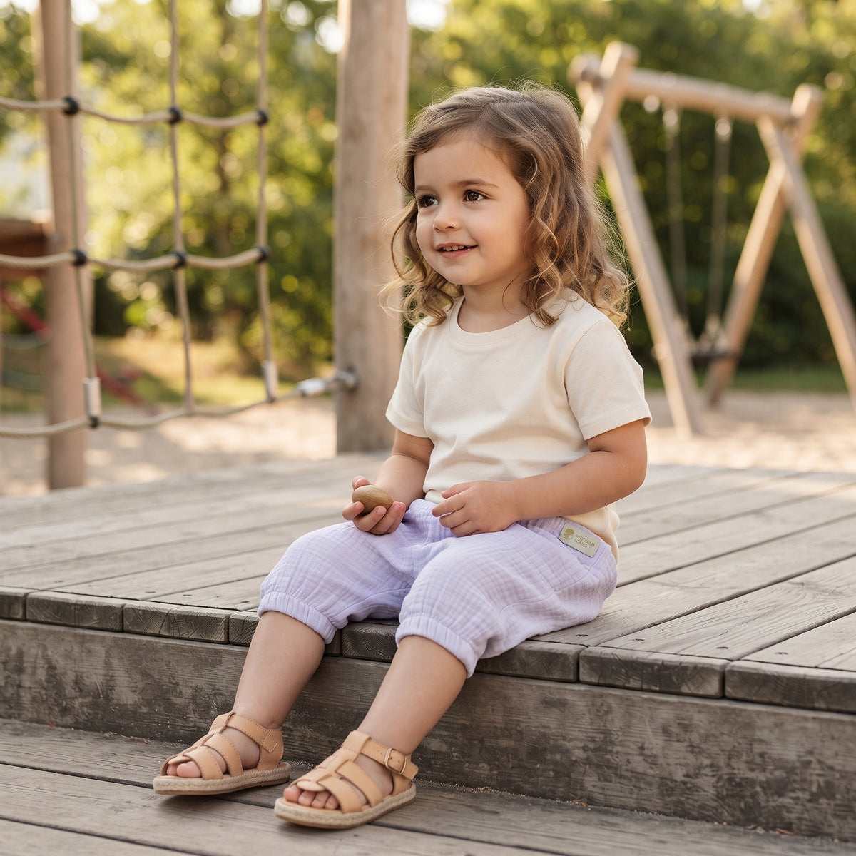 Mousseline shortje Monkey Mum® - Viooltje
