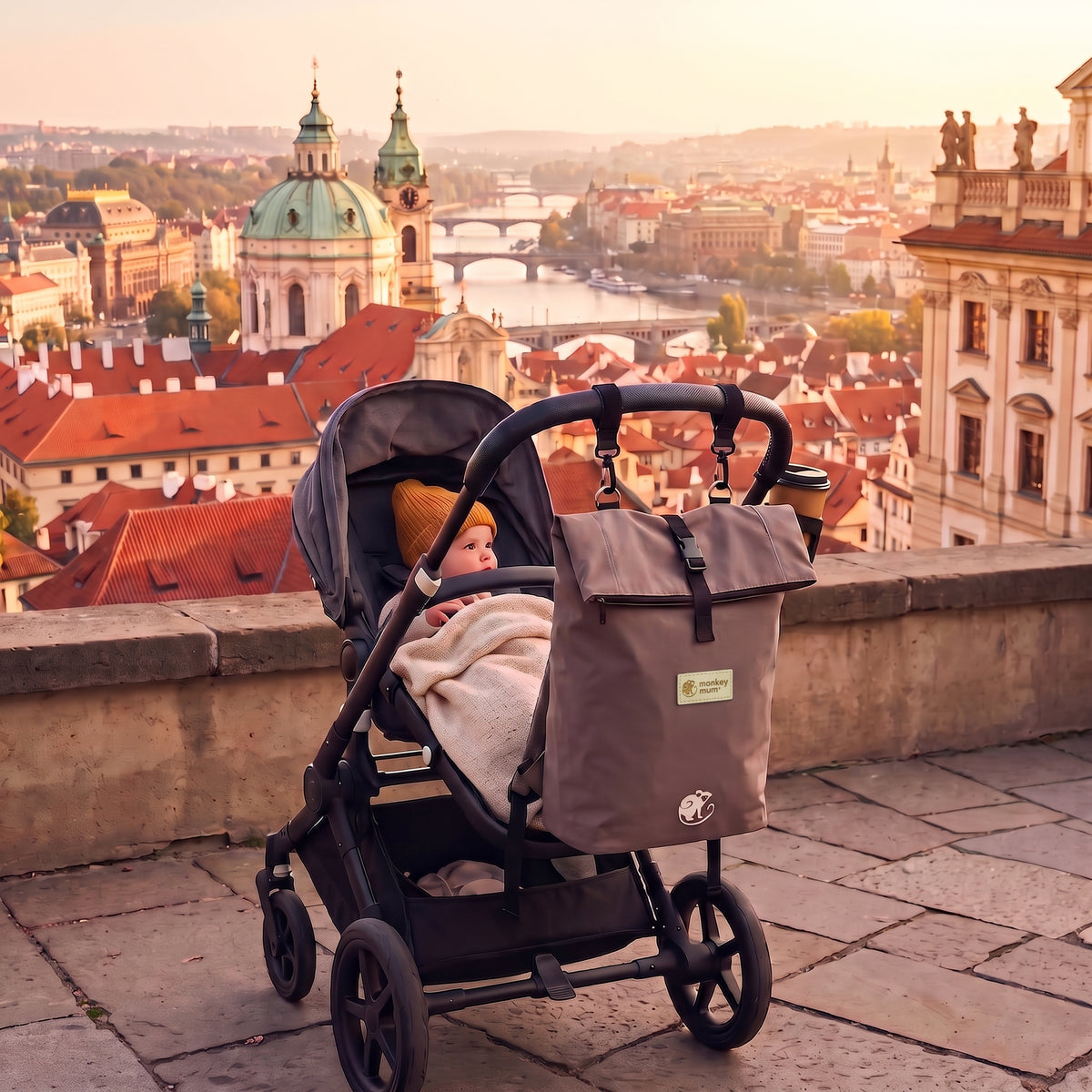 Monkey Mum® Twill rugzak voor kinderwagen – Frisse bries