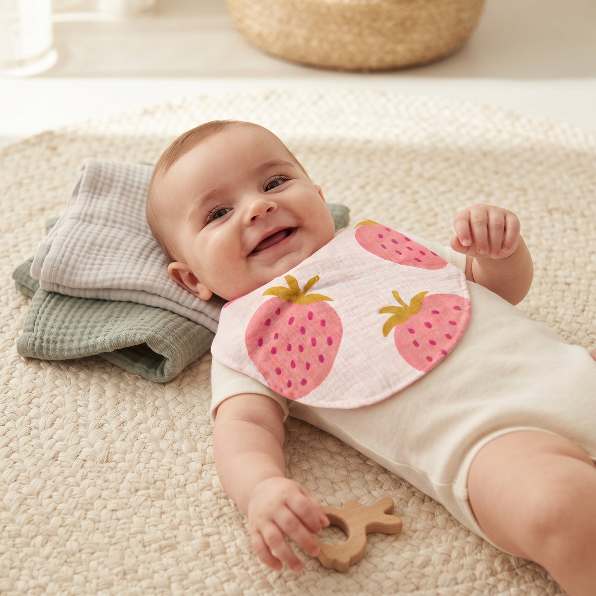 Mousseline slabbetje Monkey Mum® - Aardbei