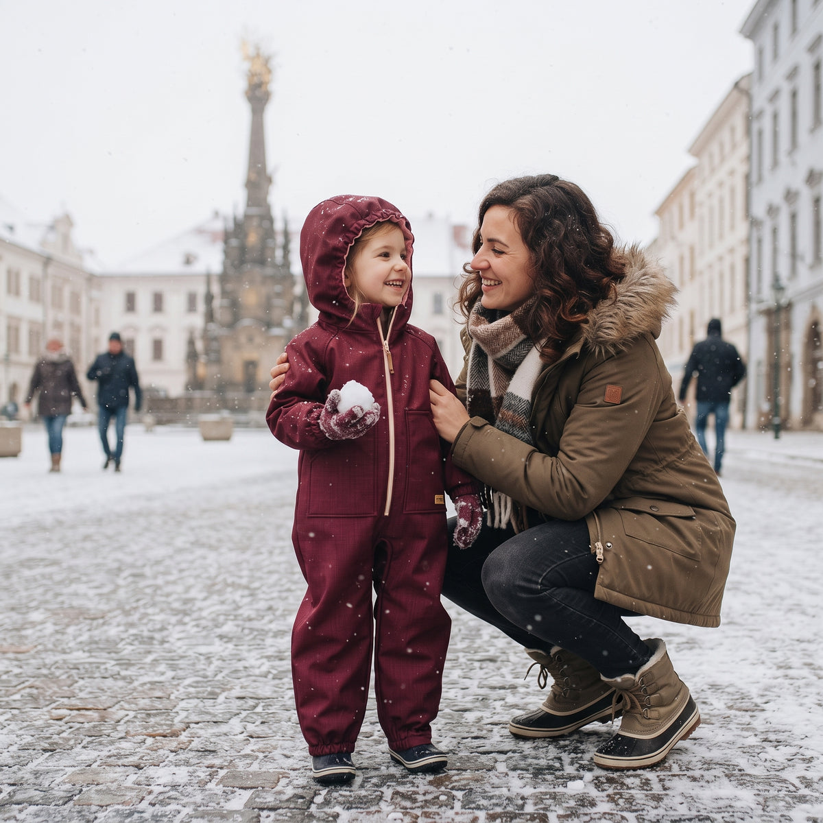 Monkey Mum® Kinder winter-softshelloverall met teddyvoering - Bordeauxrood Roodkapje - maat 98/104, 110/116