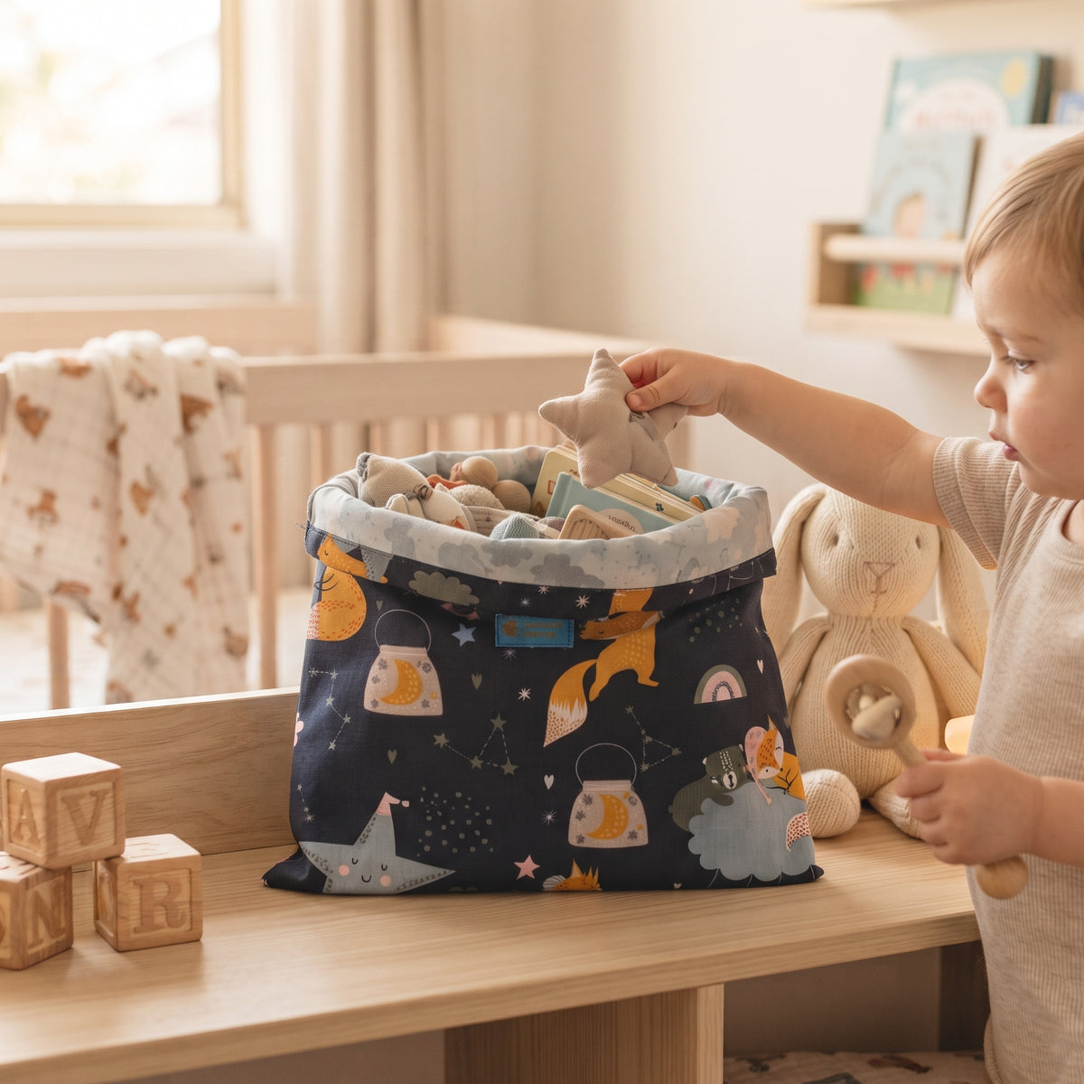 Stoffen zak Monkey Mum® - Sterrenbeestjes