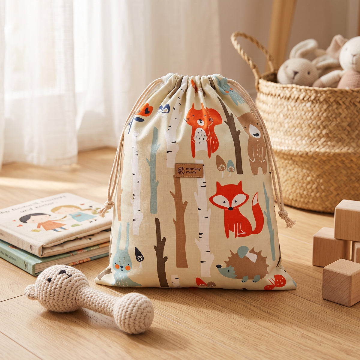 Stoffen zak Monkey Mum® - Dieren in het bos