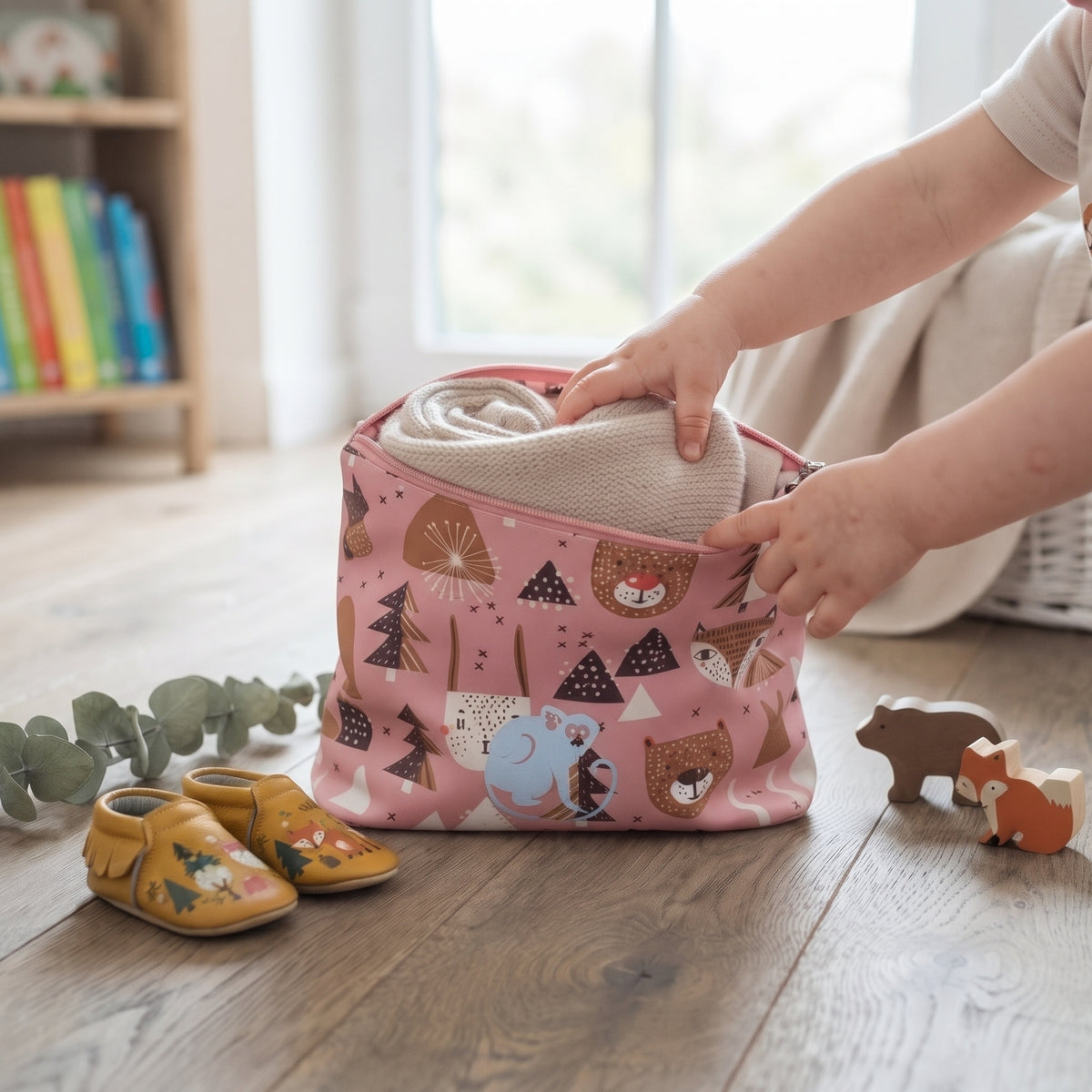 Kinder softshell rugzak Monkey Mum®  - Bosdieren - Roze