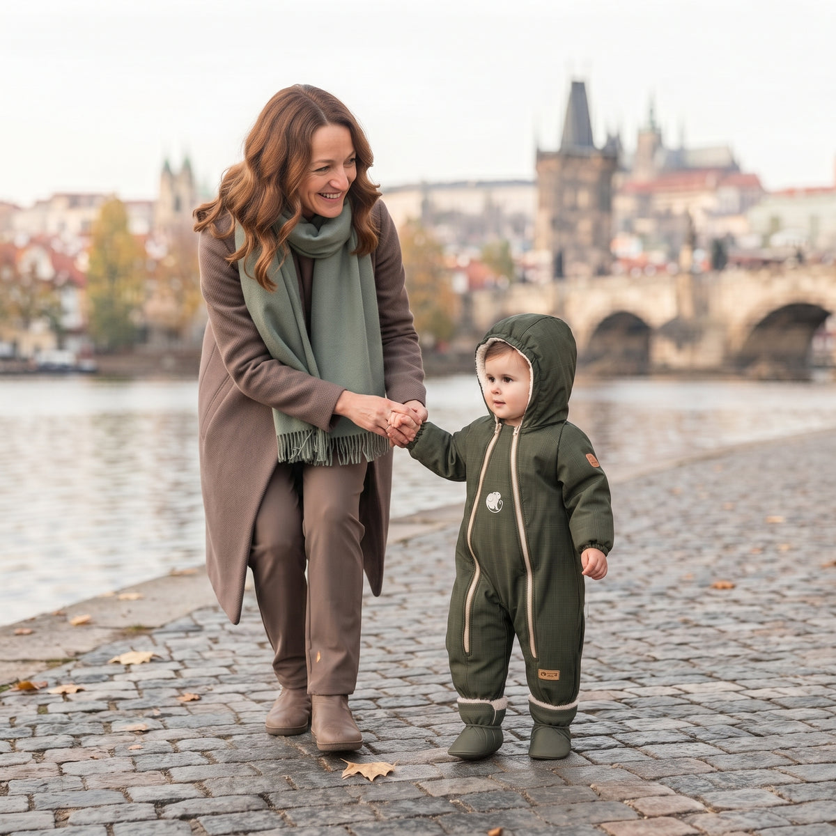 Monkey Mum® Kinder-winter-softshellpak met teddyfleece - Khaki boswachtertje - maat 62/68, 74/80