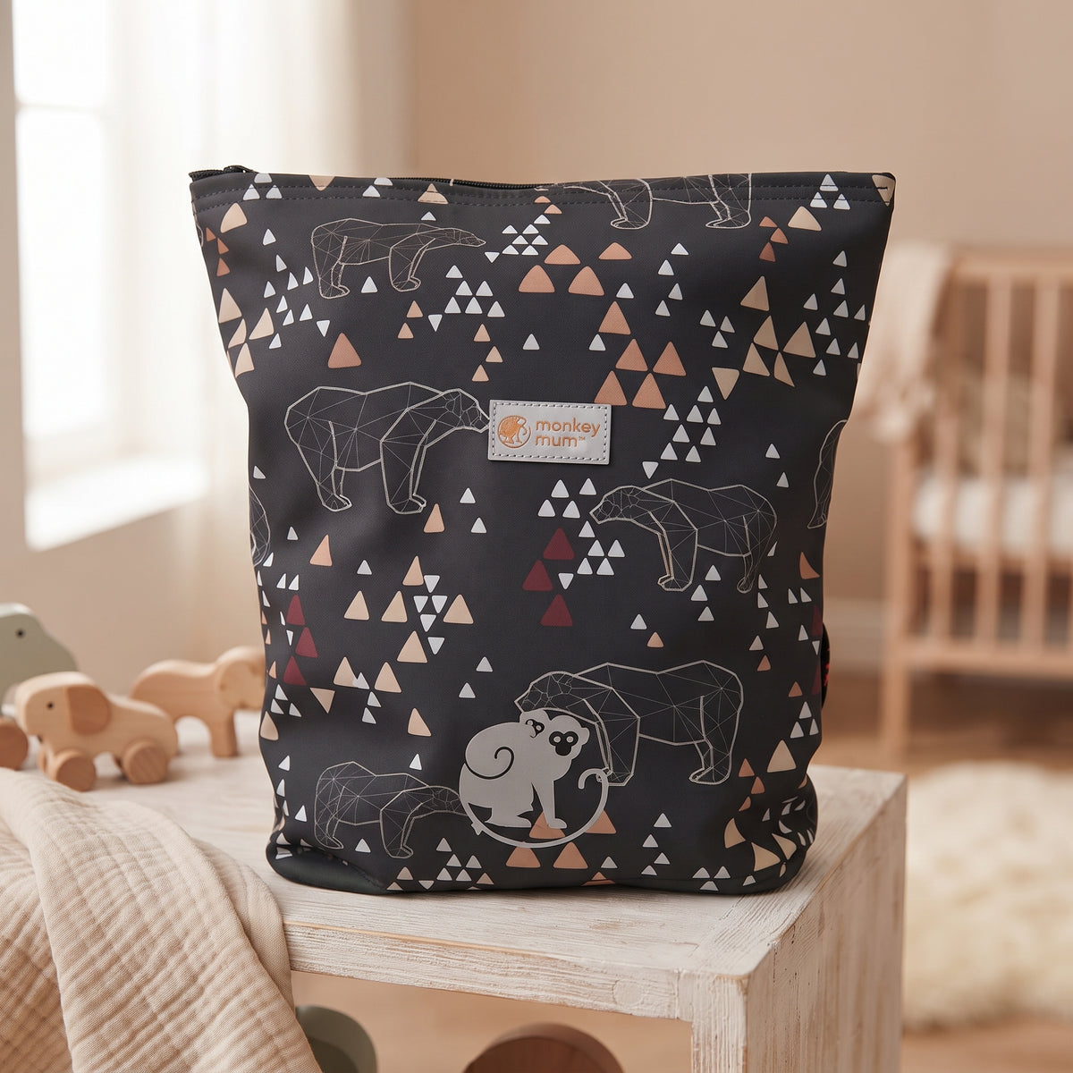 Kinder softshell rugzak Monkey Mum®  - Origami beer - Donkergroen