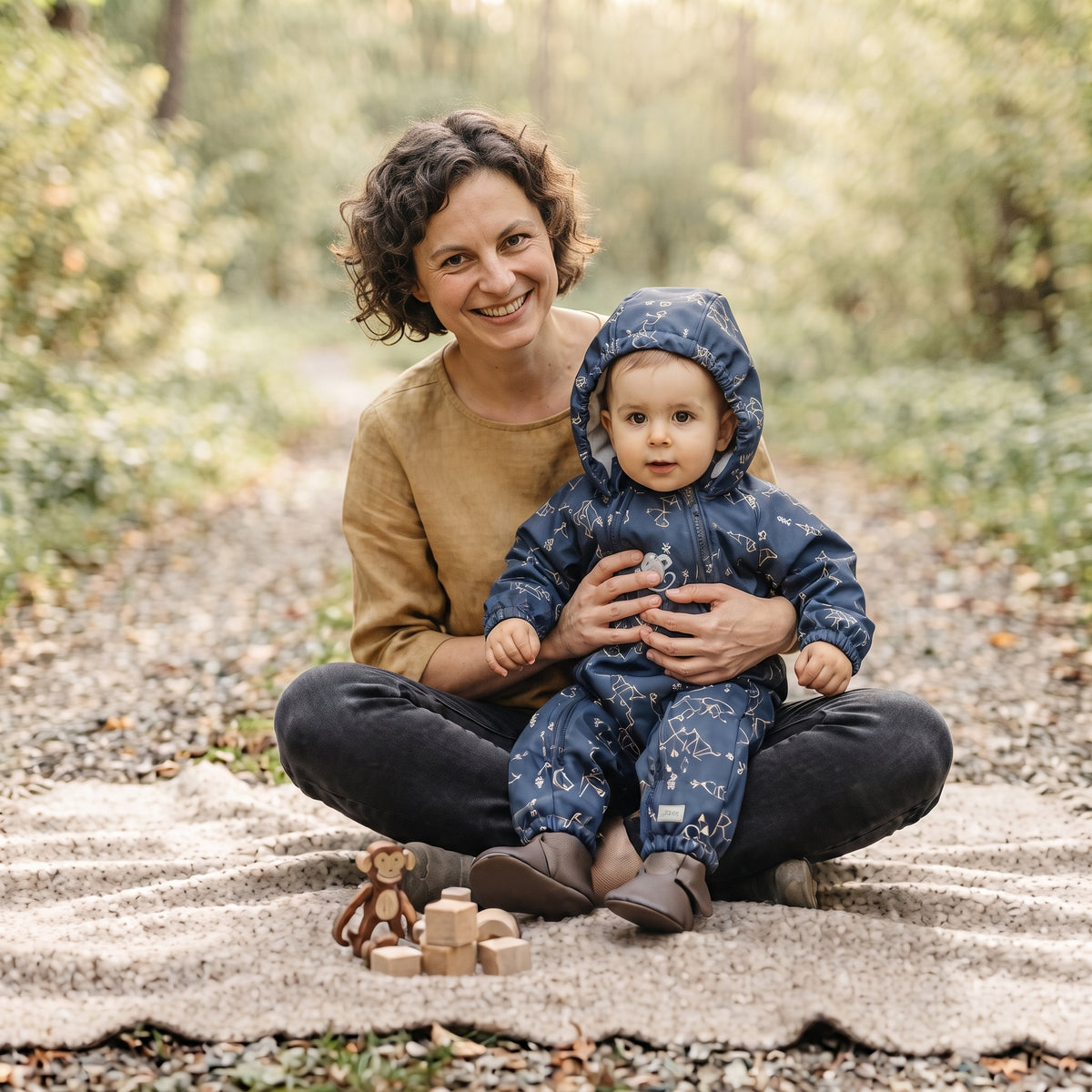 Monkey Mum® Softshelloverall met membraan – Sterrenbeeld van dinosaurussen - maat 62/68, 74/80