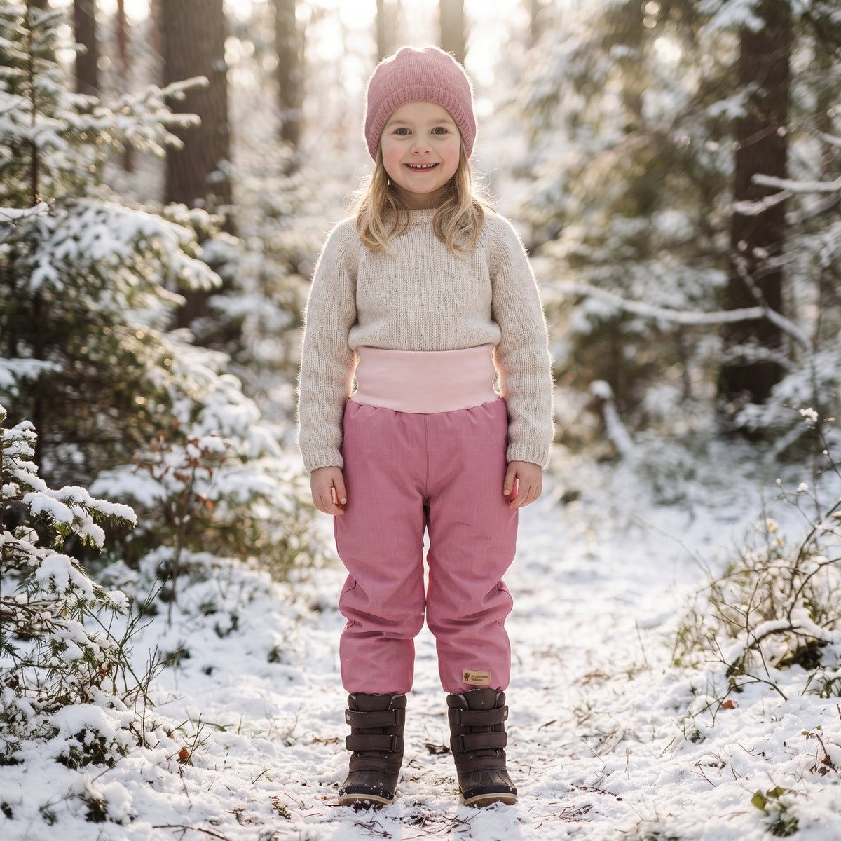 Meegroeiende kinder-winter-softshellbroek met teddyfleece Monkey Mum® - Roze schaapje