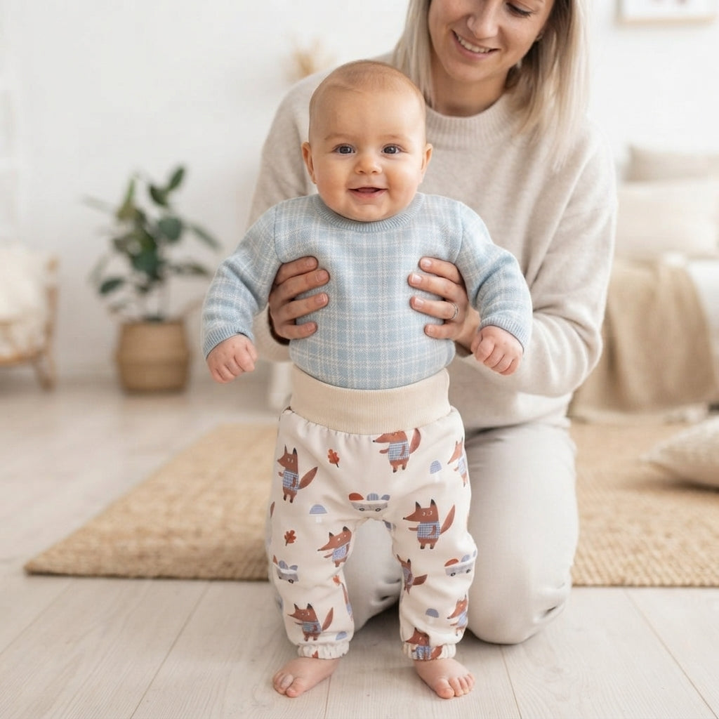 Kinder-softshellbroek met membraan Monkey Mum® - Vossen op paddenstoelen