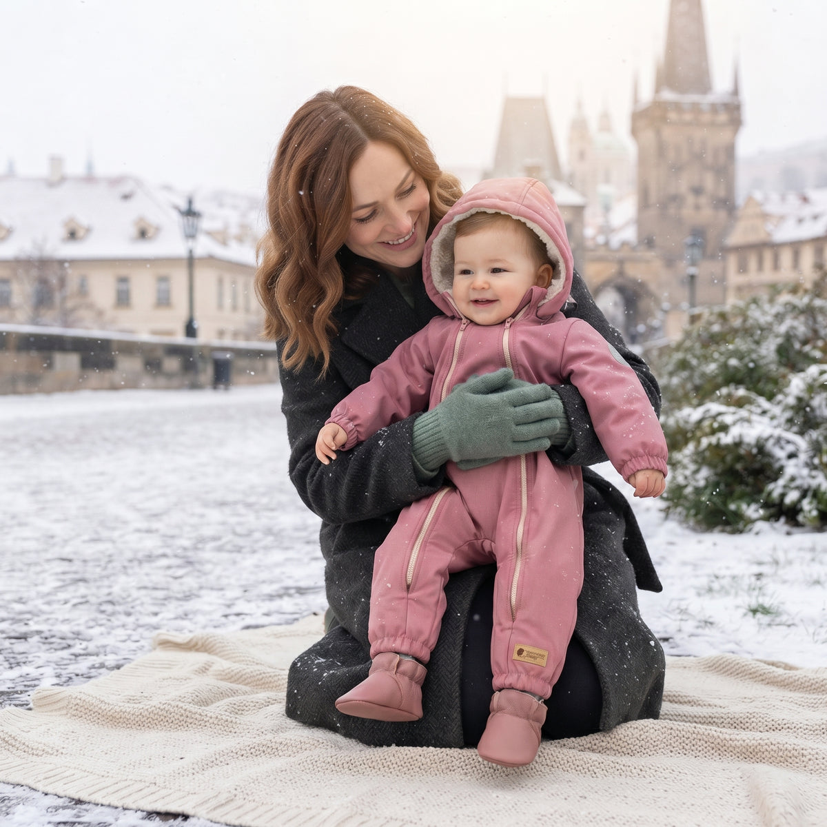Monkey Mum® Kinder-winter-softshellpak met teddyfleece - Roze schaapje - maat 62/68, 74/80