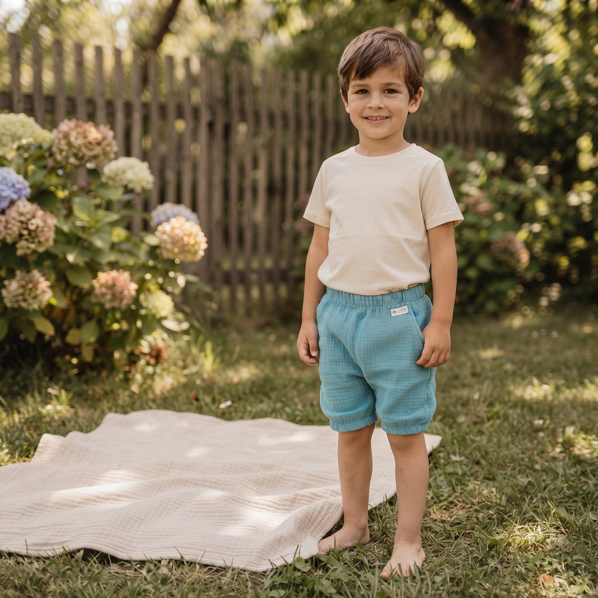 Mousseline shortje Monkey Mum® - Muntgroen