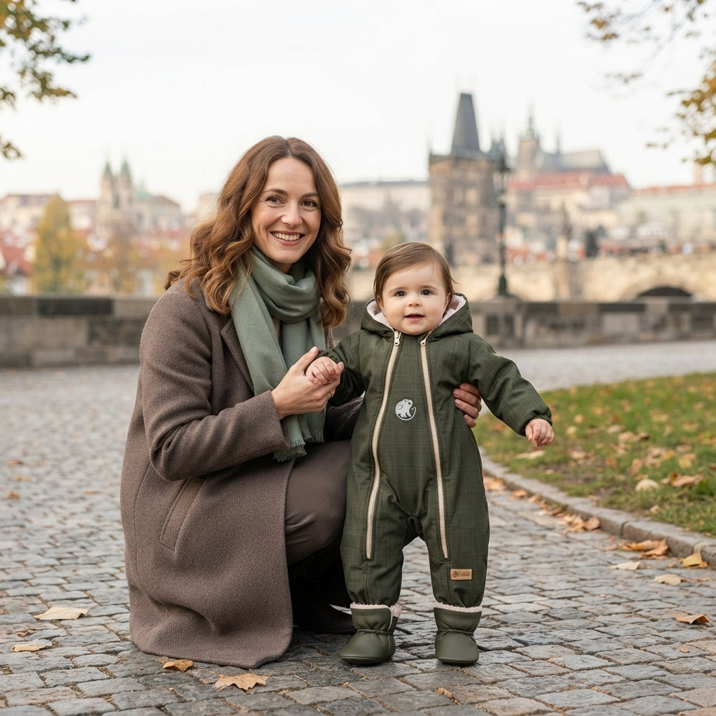 Monkey Mum® Kinder-winter-softshellpak met teddyfleece - Khaki boswachtertje - maat 62/68, 74/80