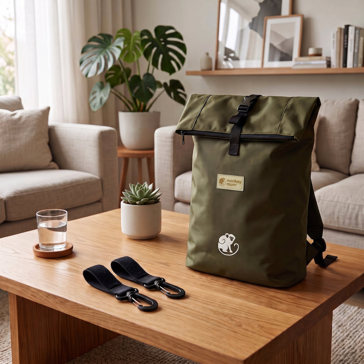 Monkey Mum® Twill rugzak voor kinderwagen – Kleuren van het bos