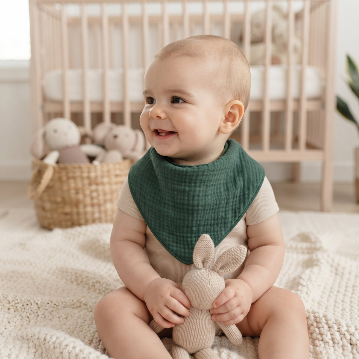 Mousseline slabbetje Monkey Mum® - Donkergroen